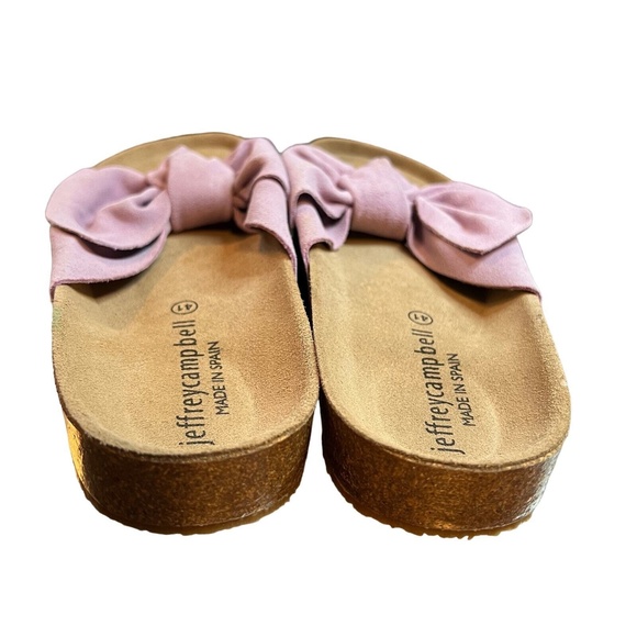 Jeffrey Campbell Sandals Pink Bow Detail Slip On Cork Sole Suede Knot Size 41 - Picture 3 of 5